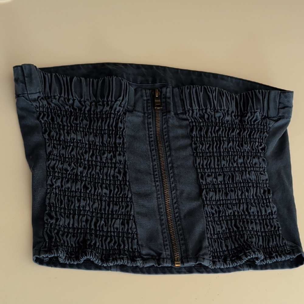 GFB Smocked Navy Blue Women’s Skirt with Front Zip